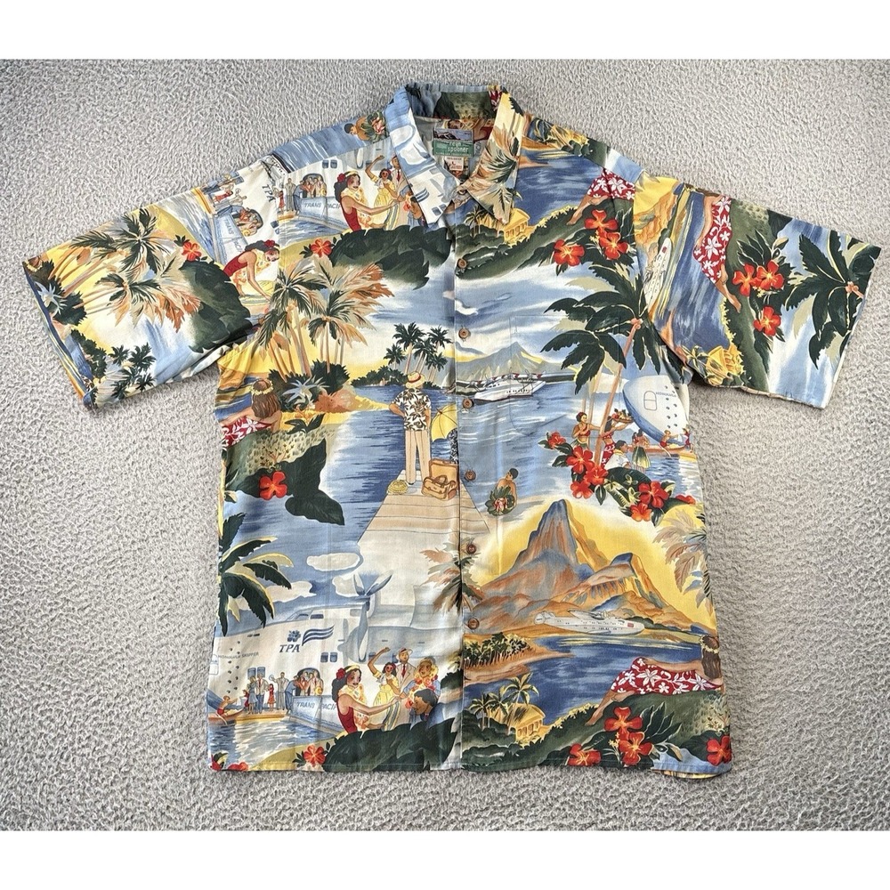Vintage Reyn Spooner Camp Shirt Mens Large Transatlantic Aloha Hawaiian Rayon